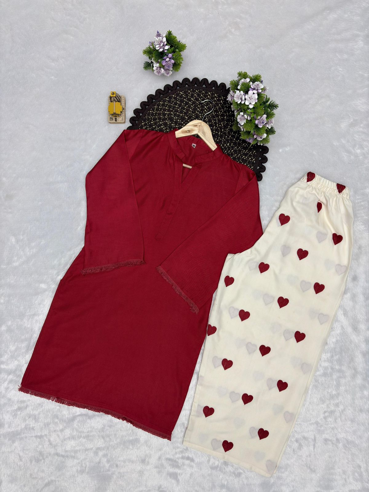 Designer Party Wear Rayon Kurti with Heart Print Plazzo
