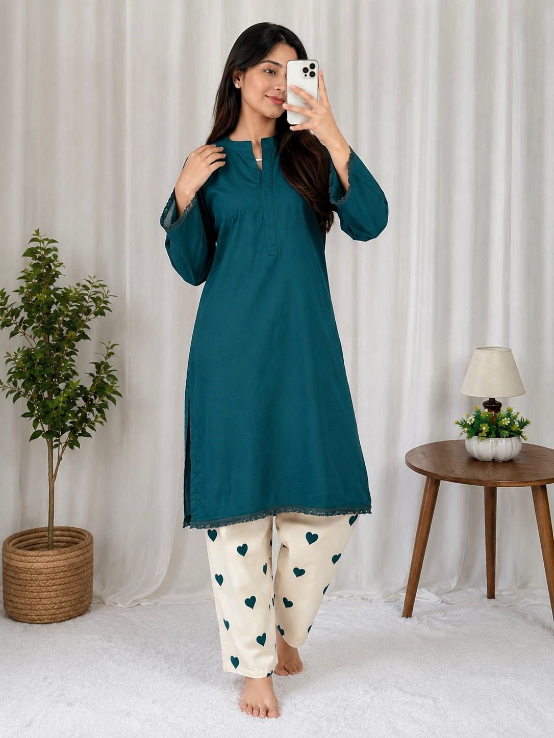 Designer Party Wear Rayon Kurti with Heart Print Plazzo
