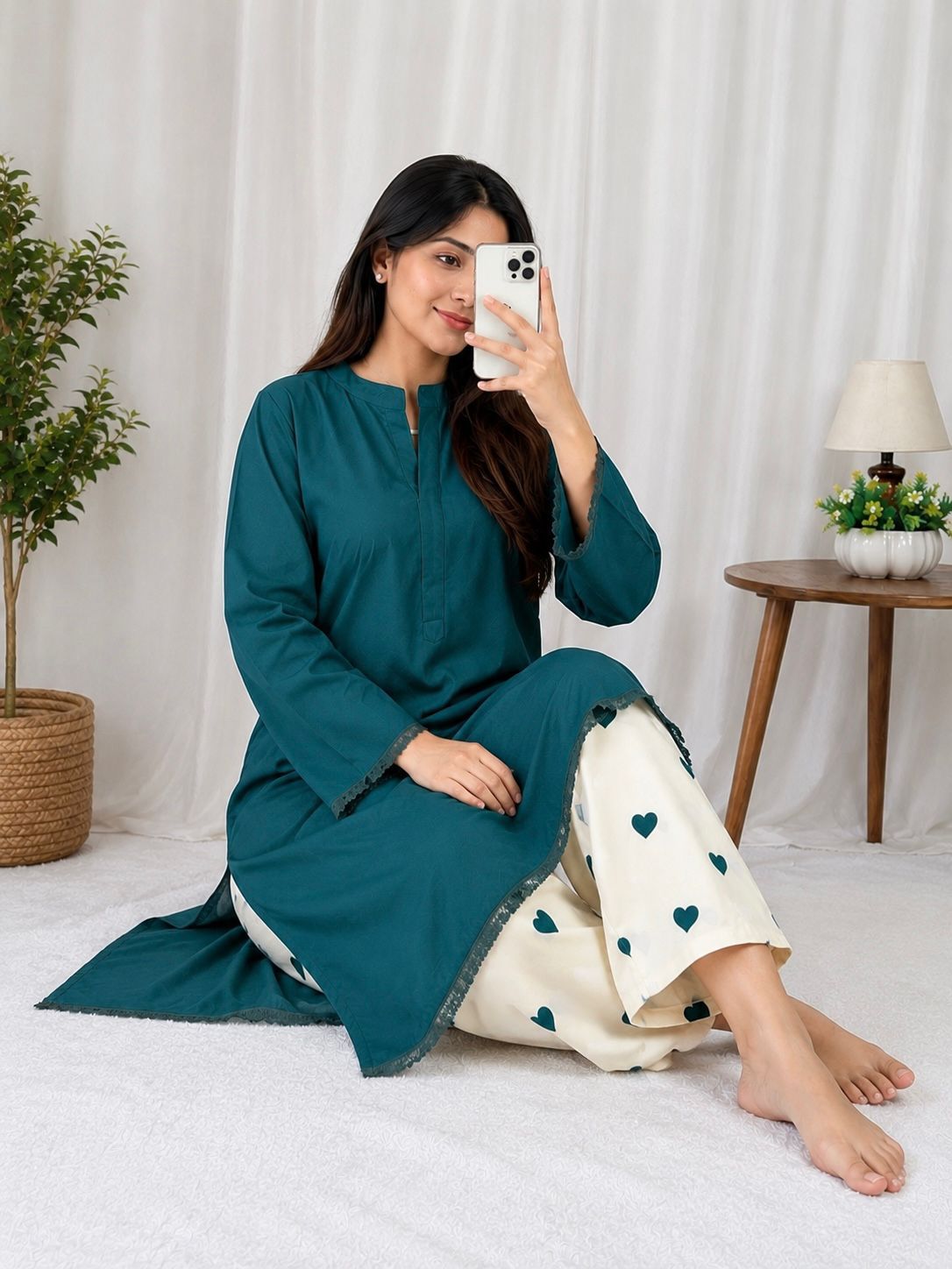 Designer Party Wear Rayon Kurti with Heart Print Plazzo