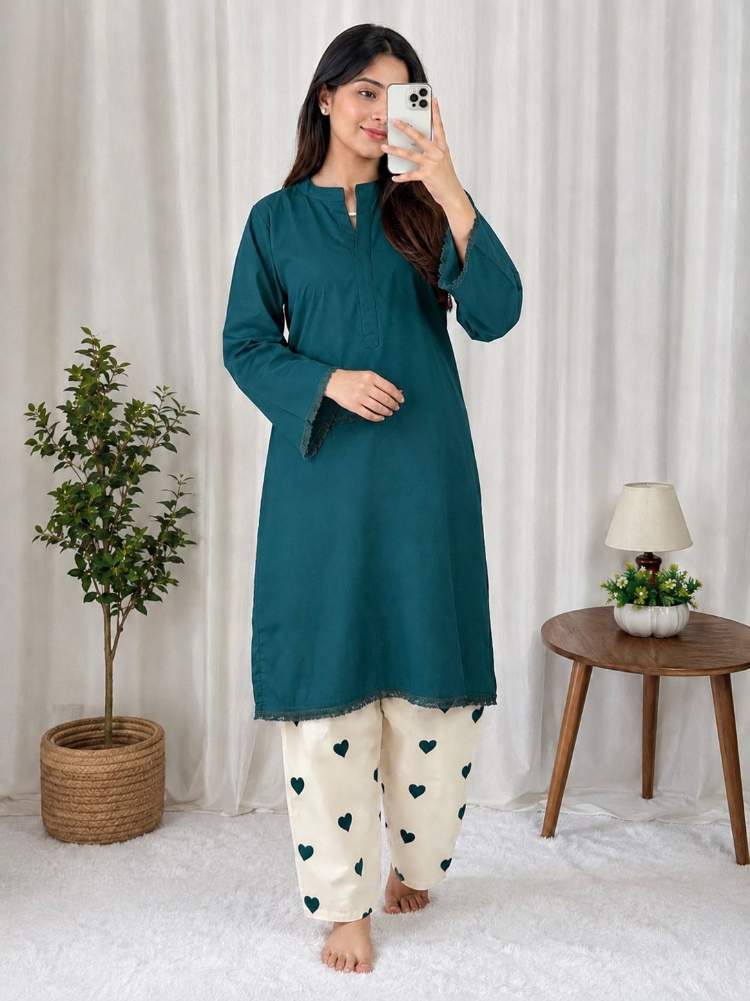 Designer Party Wear Rayon Kurti with Heart Print Plazzo