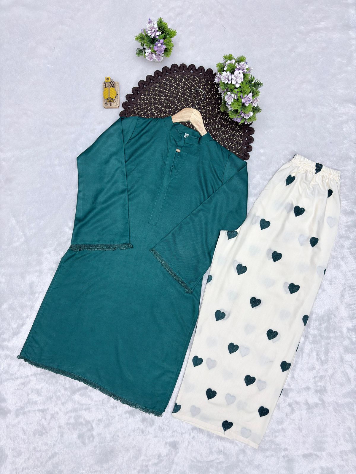 Designer Party Wear Rayon Kurti with Heart Print Plazzo