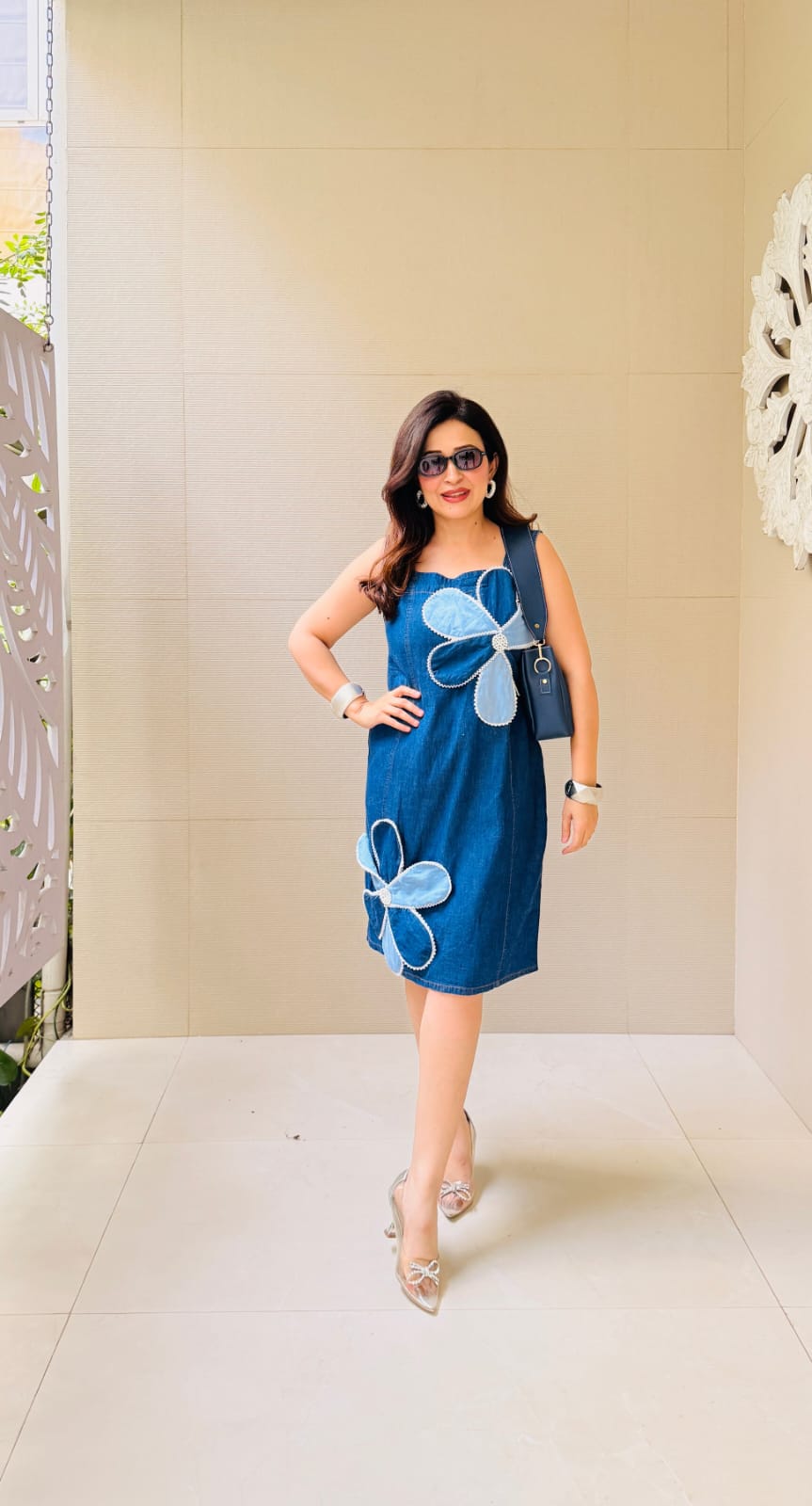 Denim Daisy Dress – Floral Appliqué Statement Dress