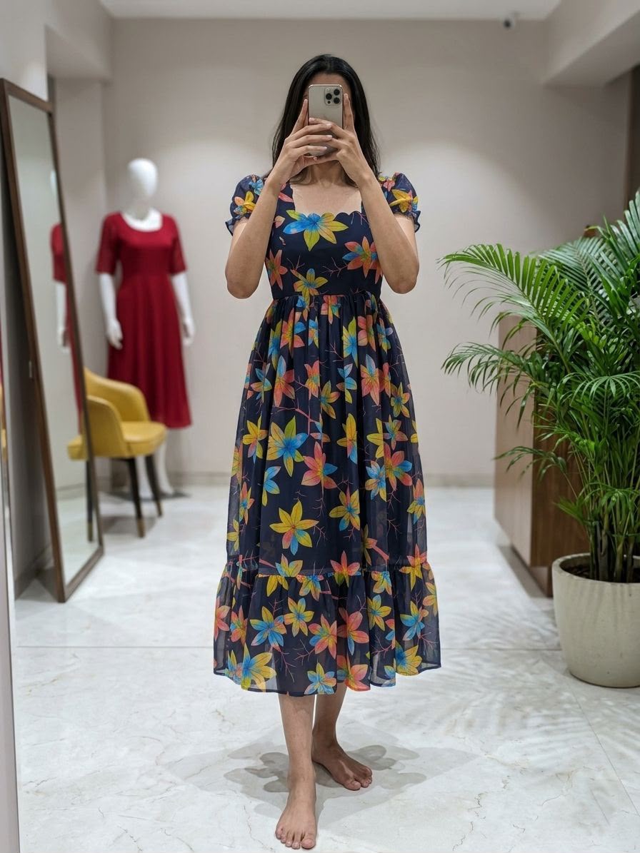 Waterlily Floral Chiffon Midi Dress