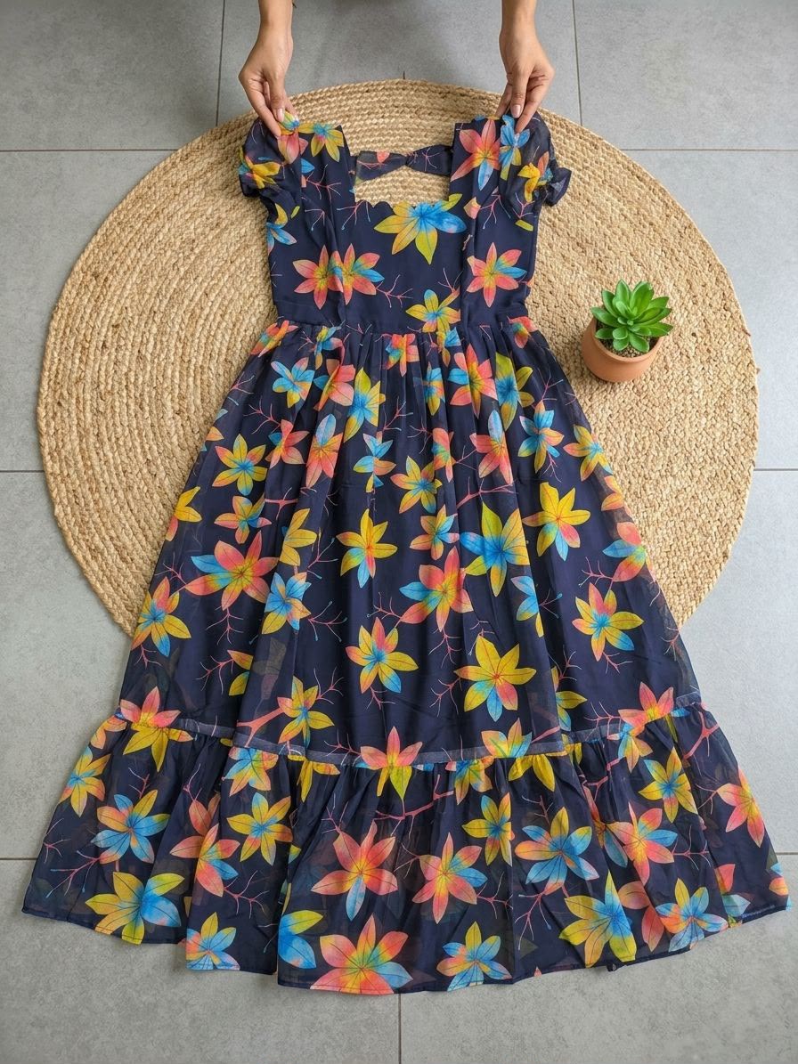 Waterlily Floral Chiffon Midi Dress