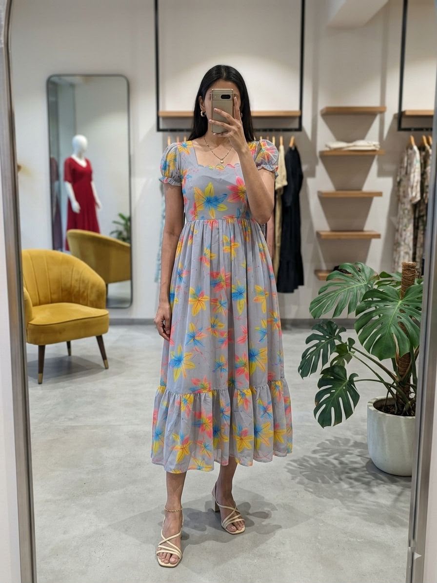 Waterlily Floral Chiffon Midi Dress