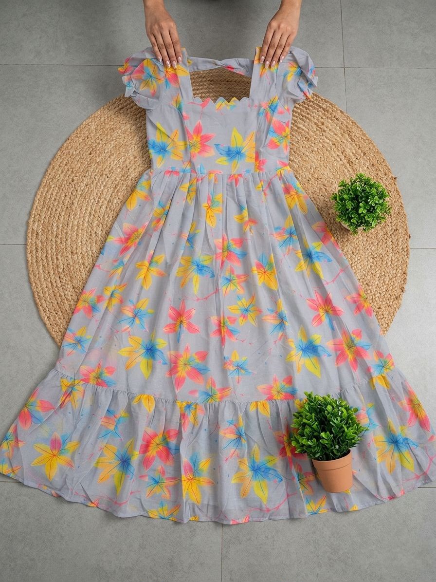Waterlily Floral Chiffon Midi Dress