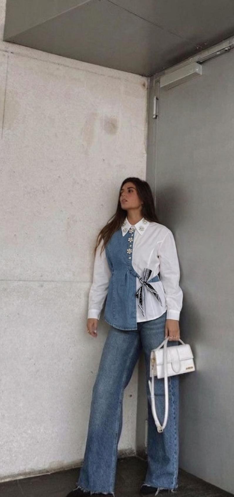 Side Knot Denim Luxe Embellished Shirt