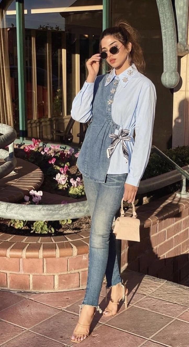 Side Knot Denim Luxe Embellished Shirt