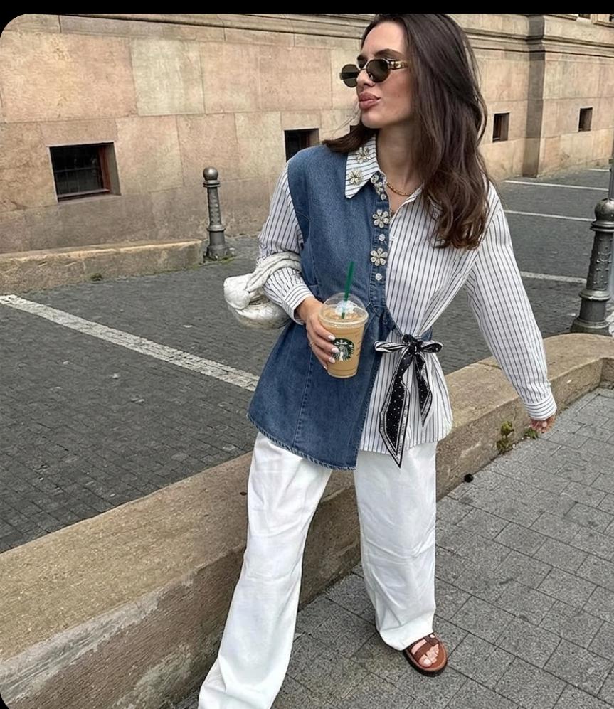 Side Knot Denim Luxe Embellished Shirt