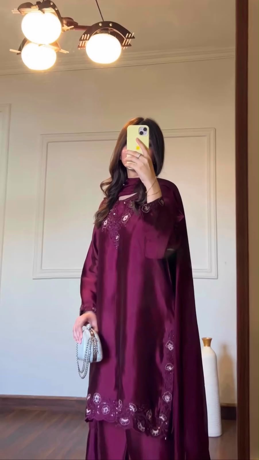 Designer American Silk Kurti Plazzo Set with Dupatta