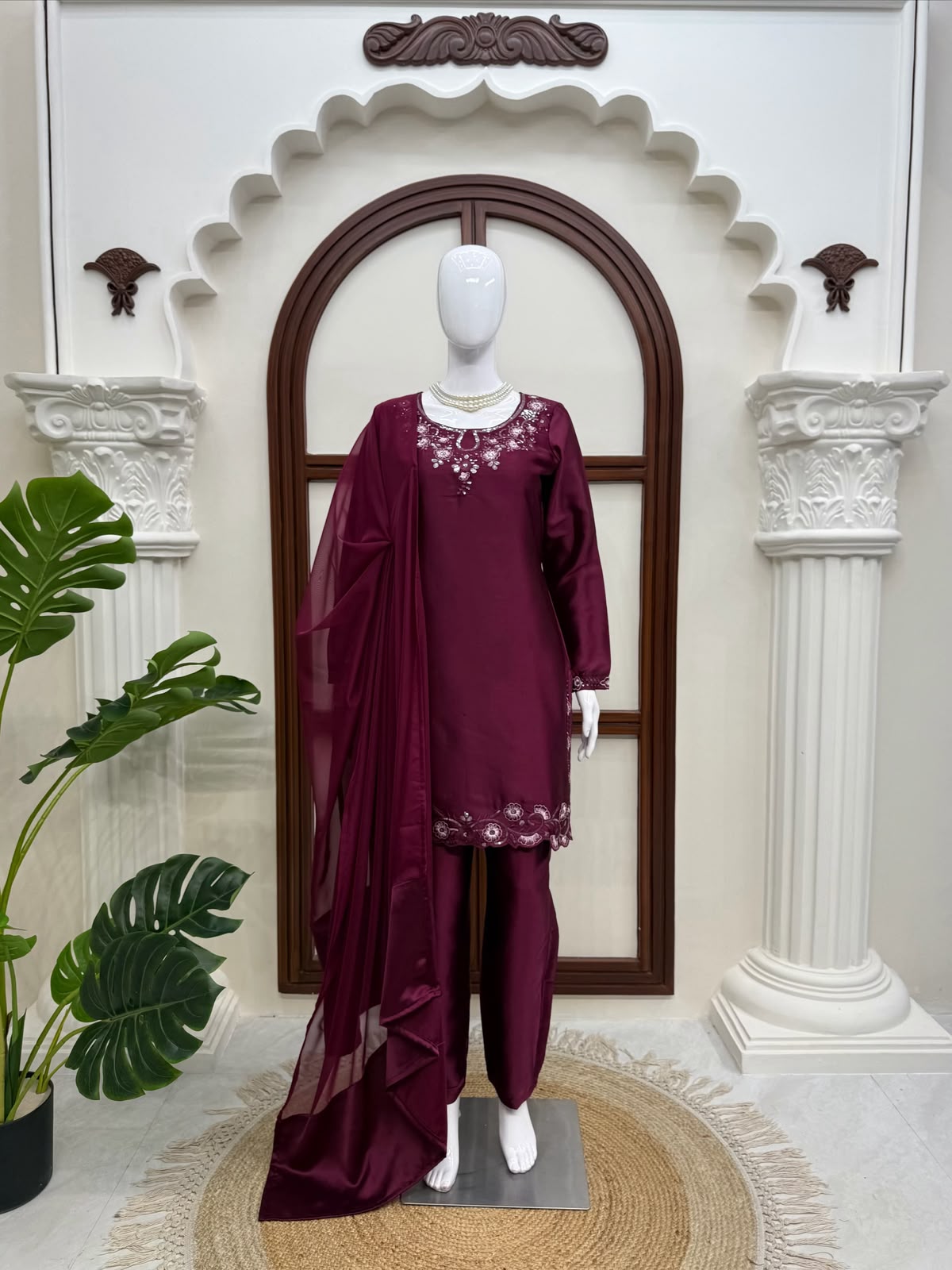 Designer American Silk Kurti Plazzo Set with Dupatta