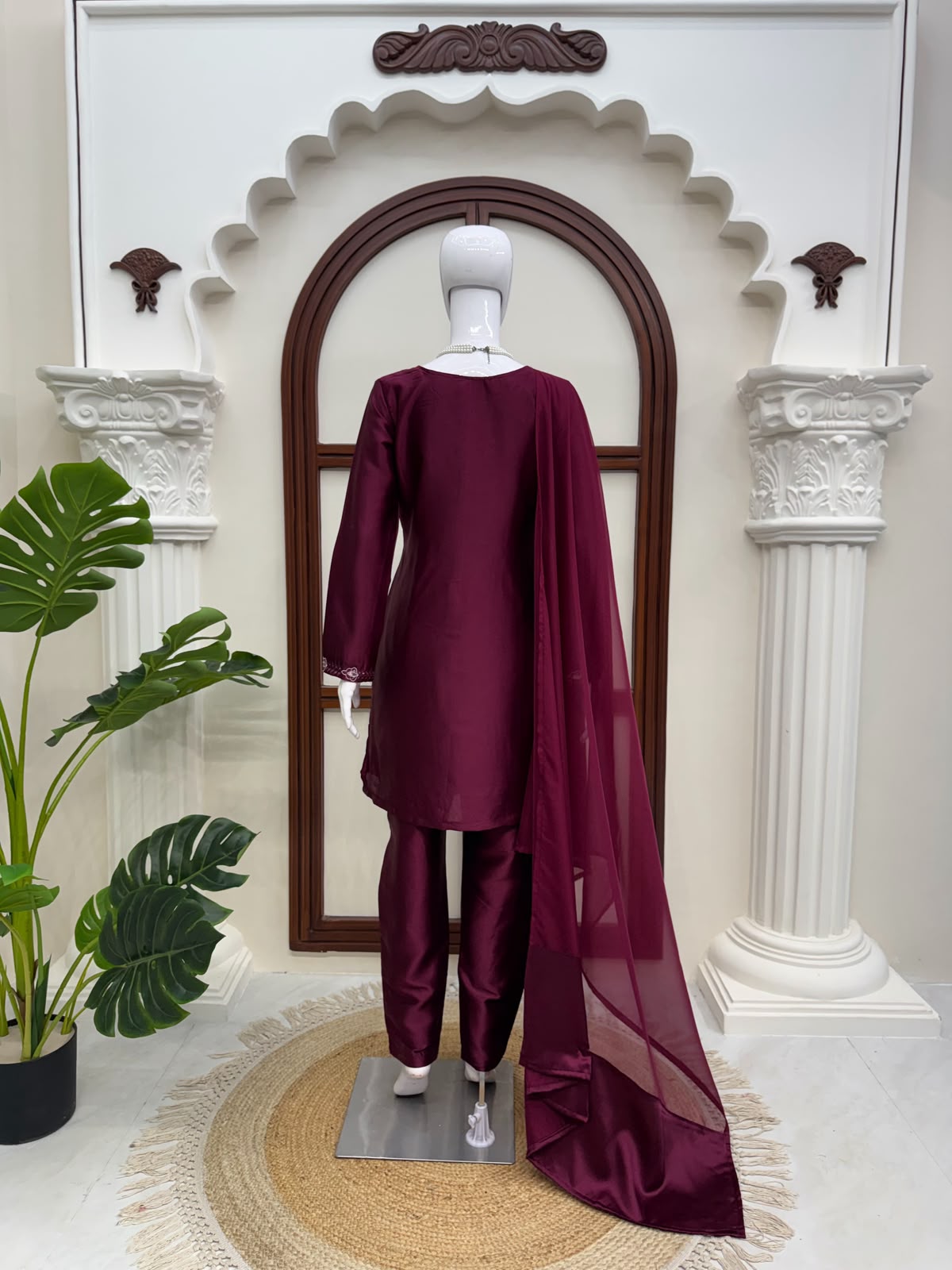 Designer American Silk Kurti Plazzo Set with Dupatta