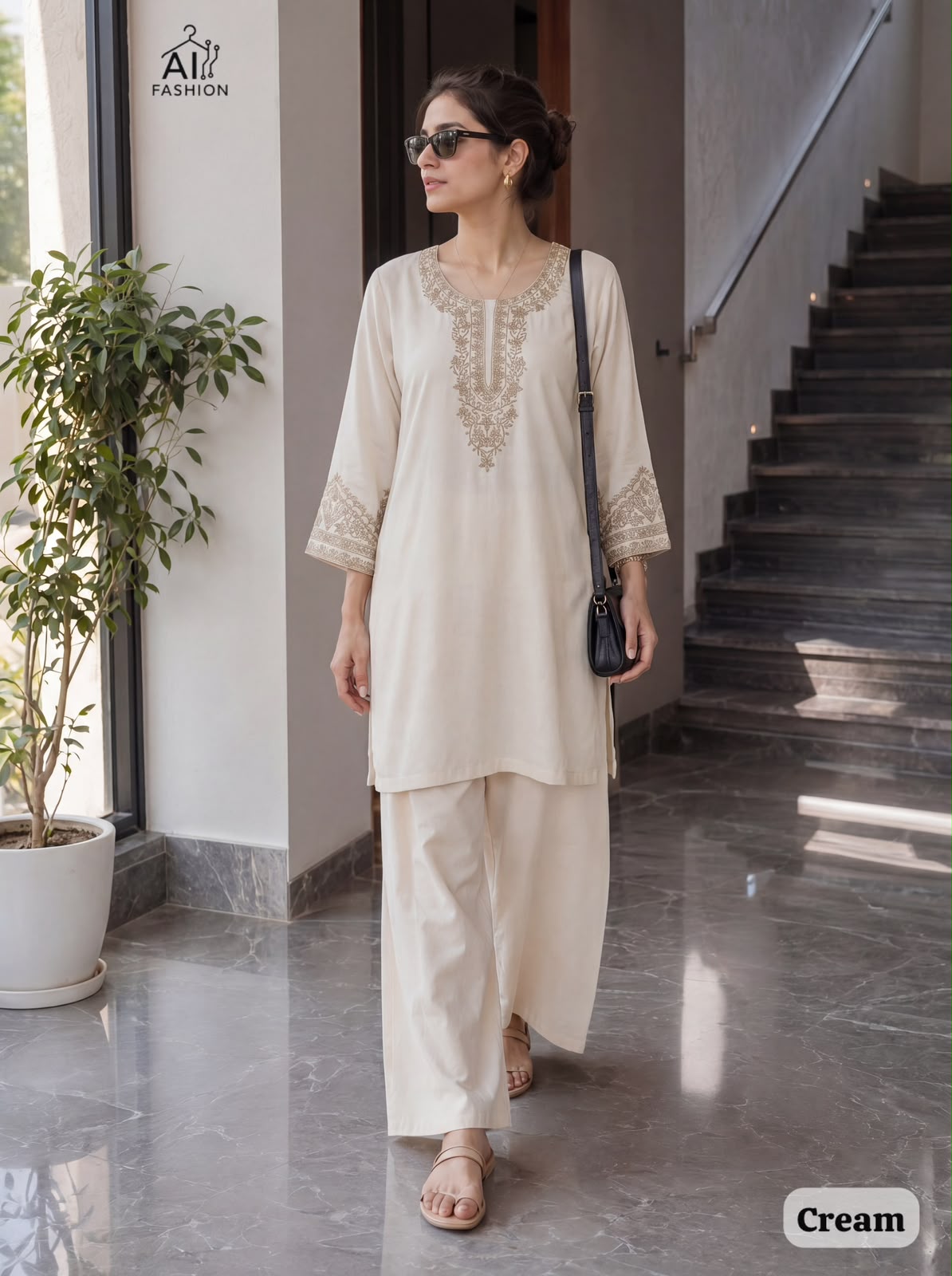 Bunaai Embroidery Work Short Top with Plazzo