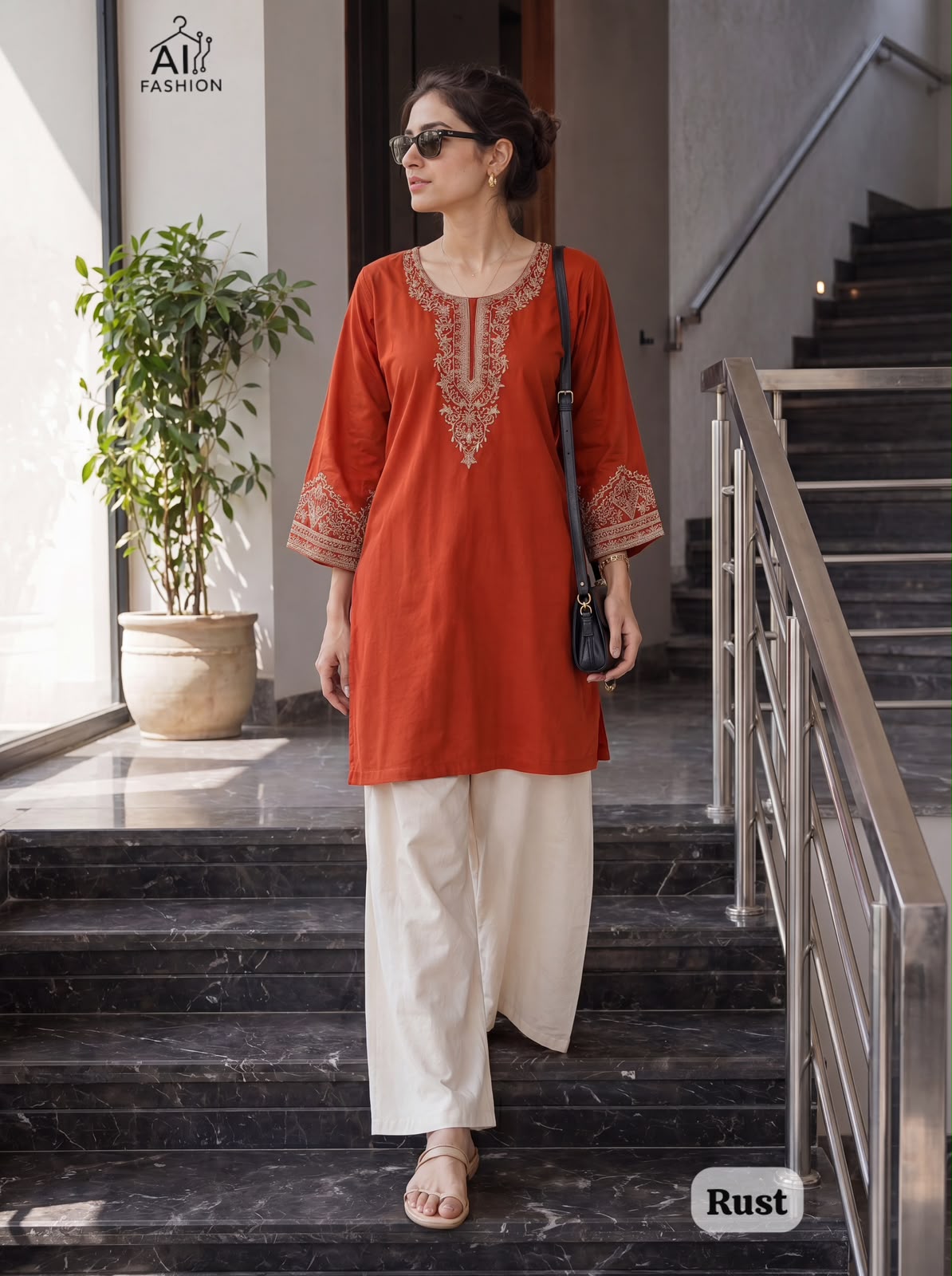 Bunaai Embroidery Work Short Top with Plazzo