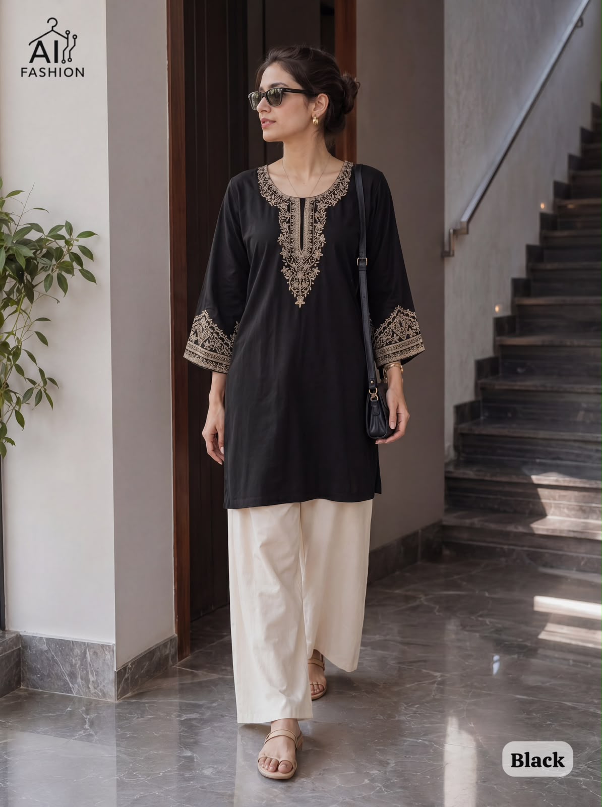Bunaai Embroidery Work Short Top with Plazzo