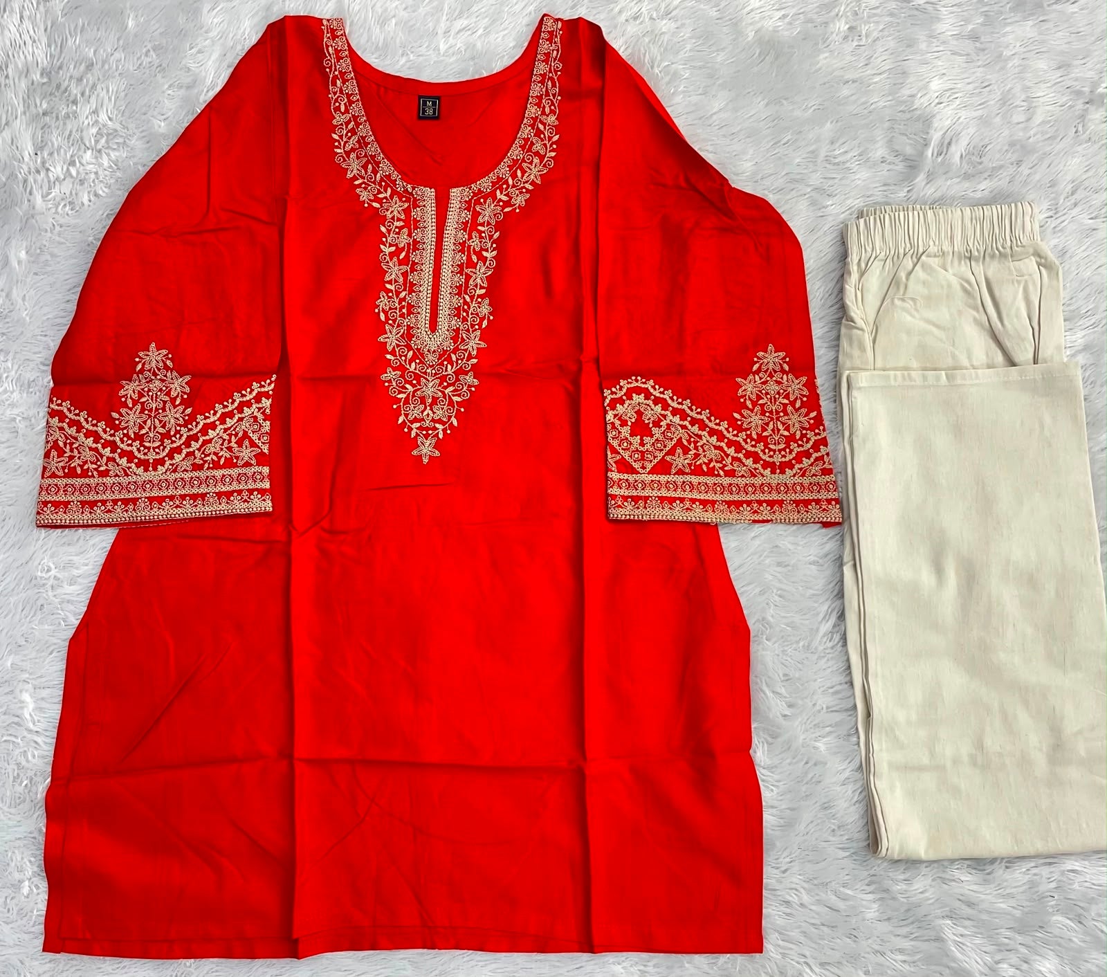 Bunaai Embroidery Work Short Top with Plazzo