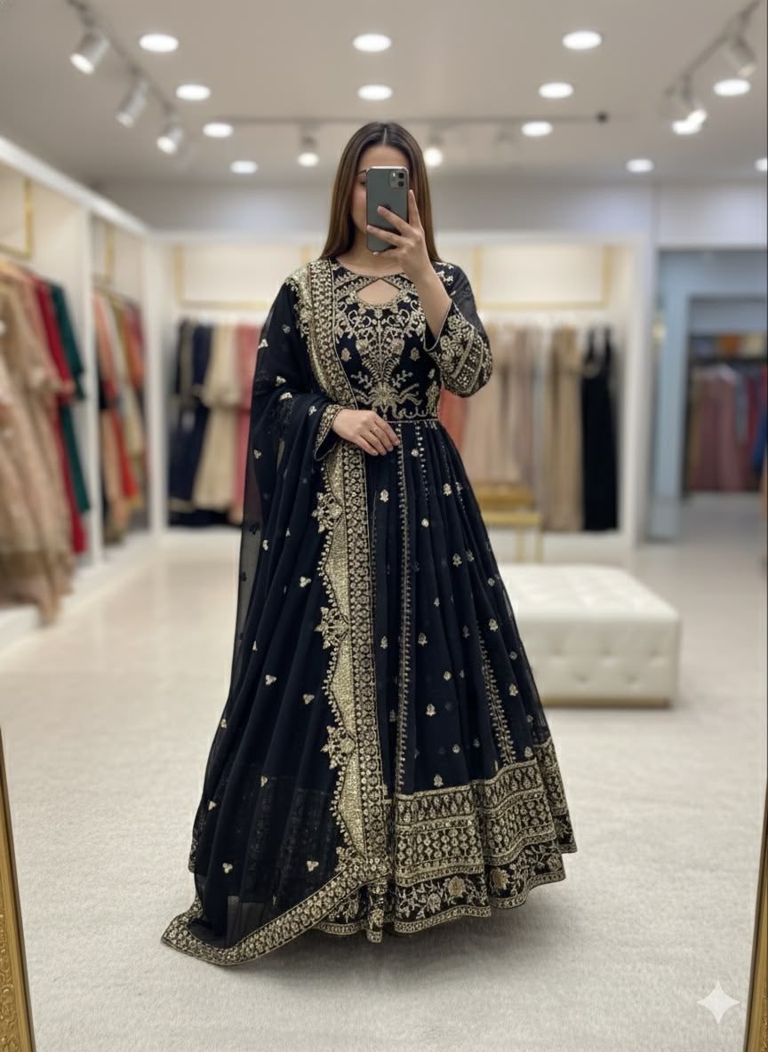 Heavy Fox Georgette 5mm Sequin Embroidery Gown with Pant & Dupatta - Fully Stitched