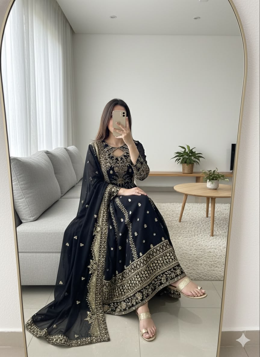 Heavy Fox Georgette 5mm Sequin Embroidery Gown with Pant & Dupatta - Fully Stitched