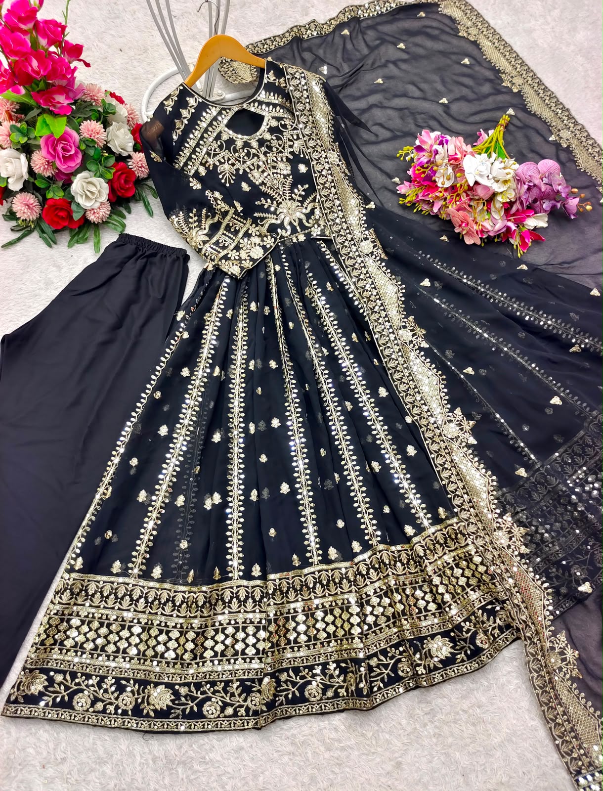 Heavy Fox Georgette 5mm Sequin Embroidery Gown with Pant & Dupatta - Fully Stitched