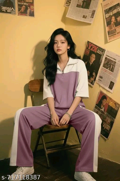 Women Stylish Top Bottom Set - lavender purple close up top front