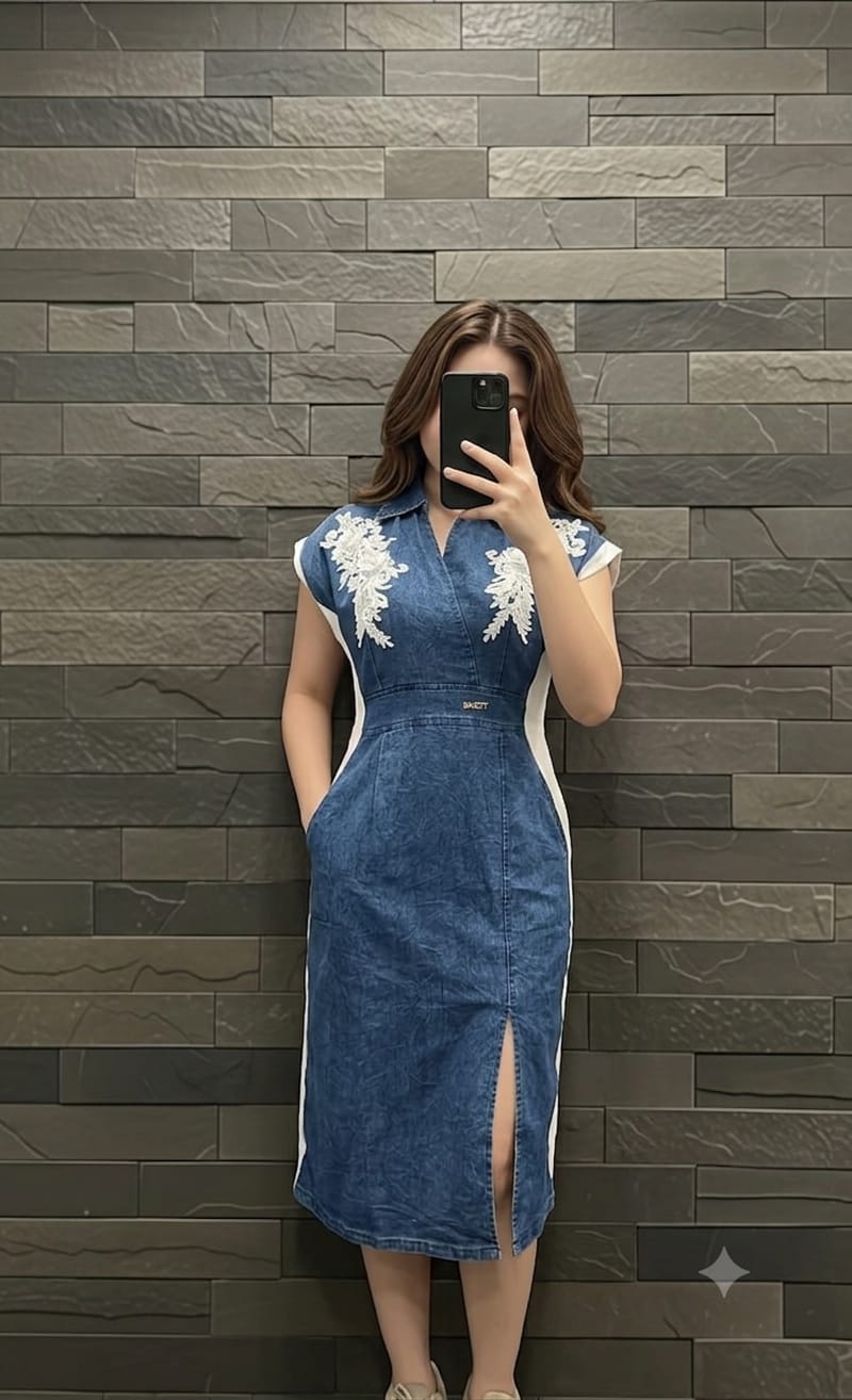 Denim Dress with Lace Detailing - mannequin full view