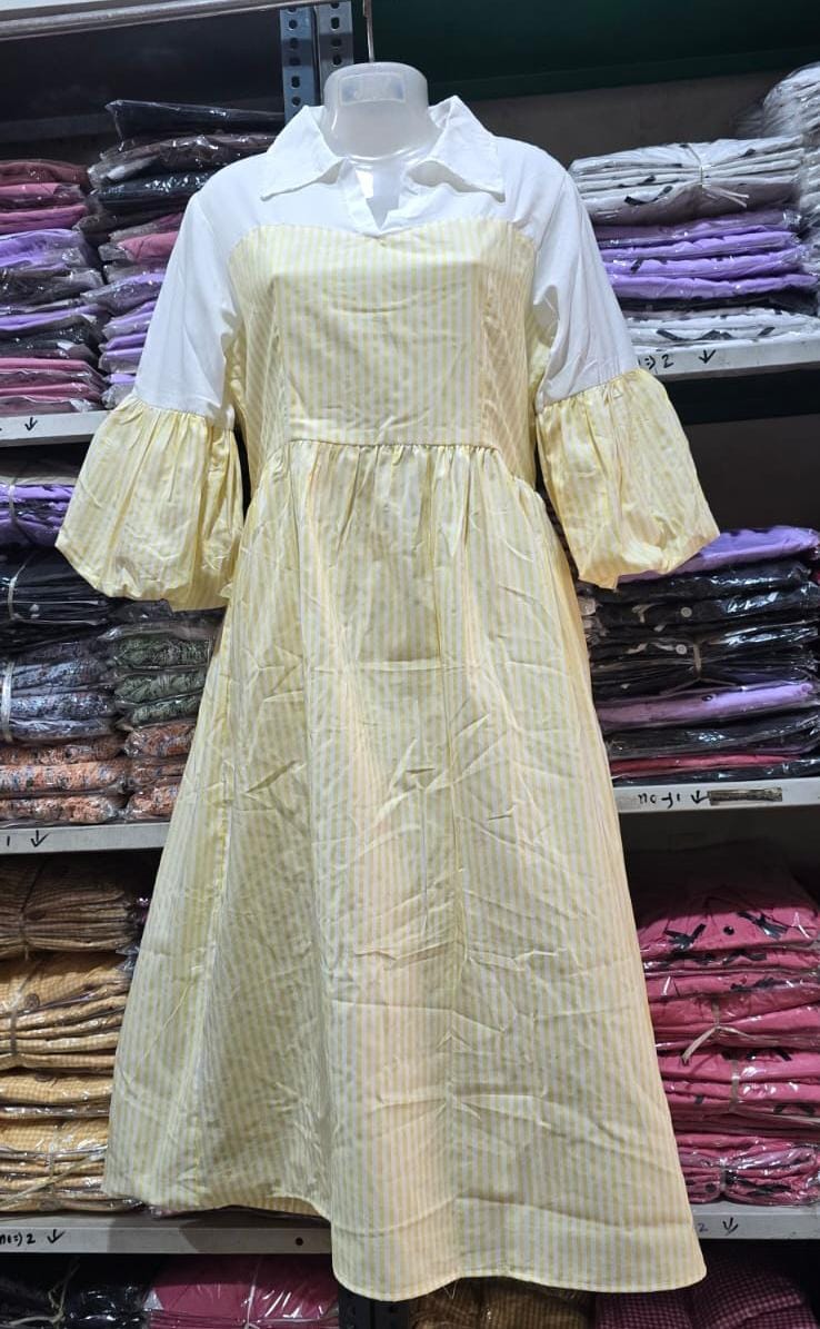 Cotton Stripe Dress - mannequin display yellow stripe