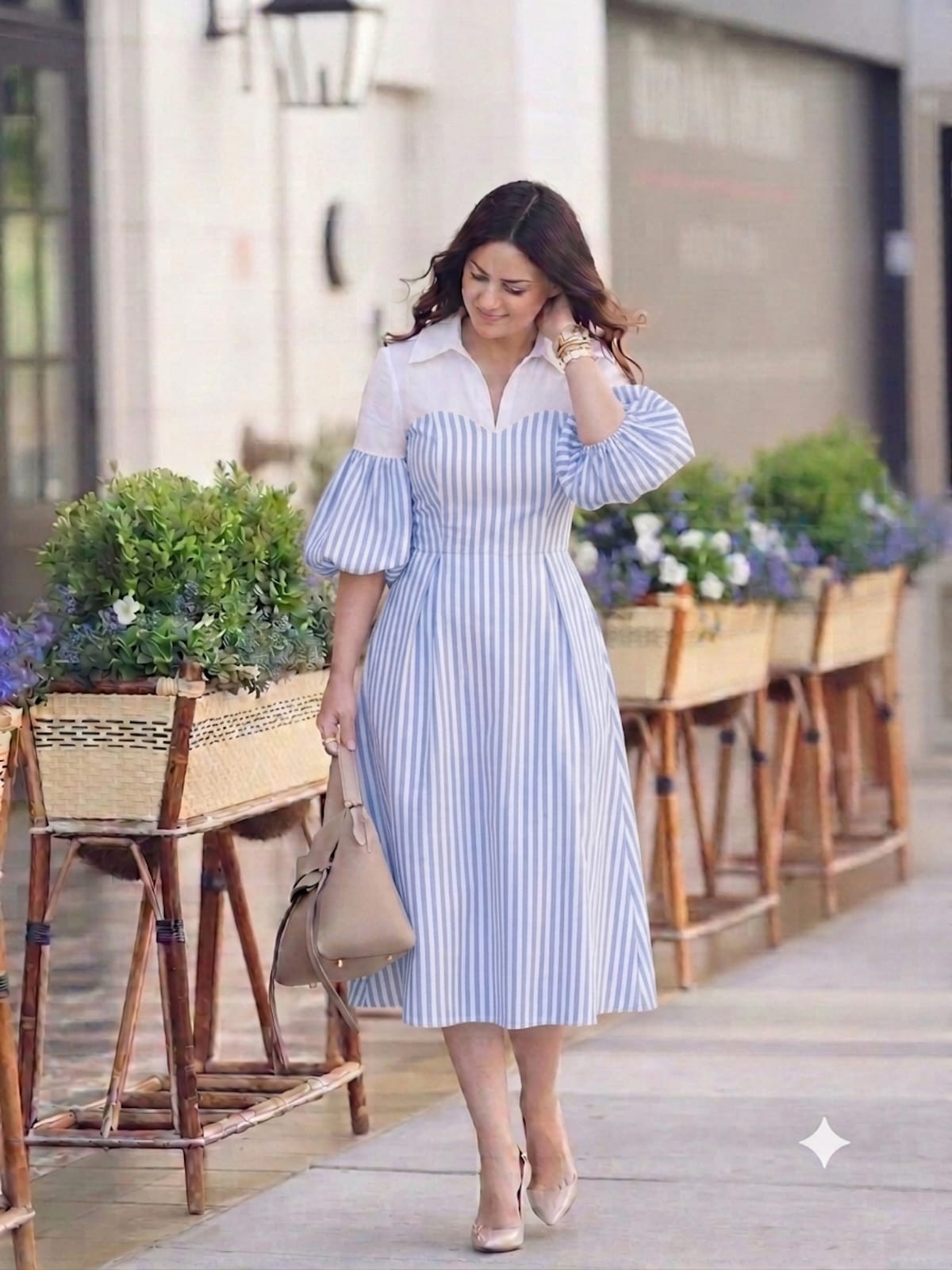 Cotton Stripe Dress - Blue Stripe model shot
