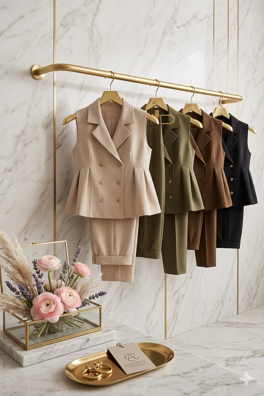 Korean Designer Side Pleated Co-ord Set - All Colours on Rack Flat Display