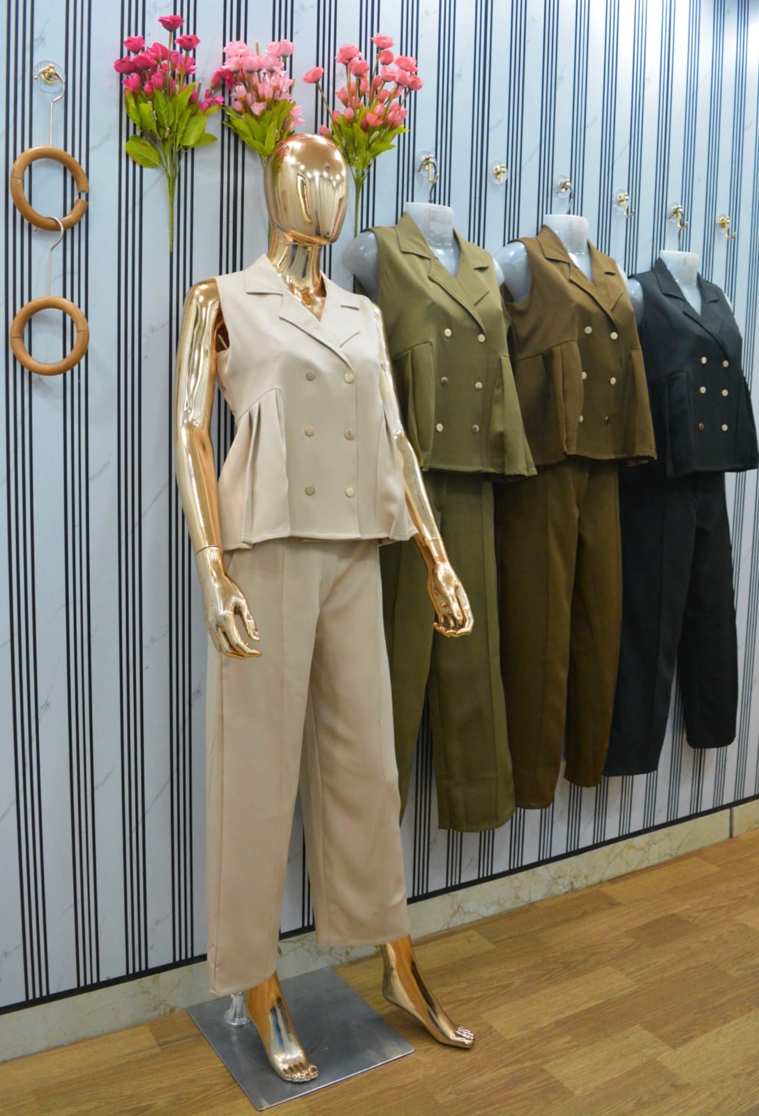 Korean Designer Side Pleated Co-ord Set - Mannequin Display All 4 Colours
