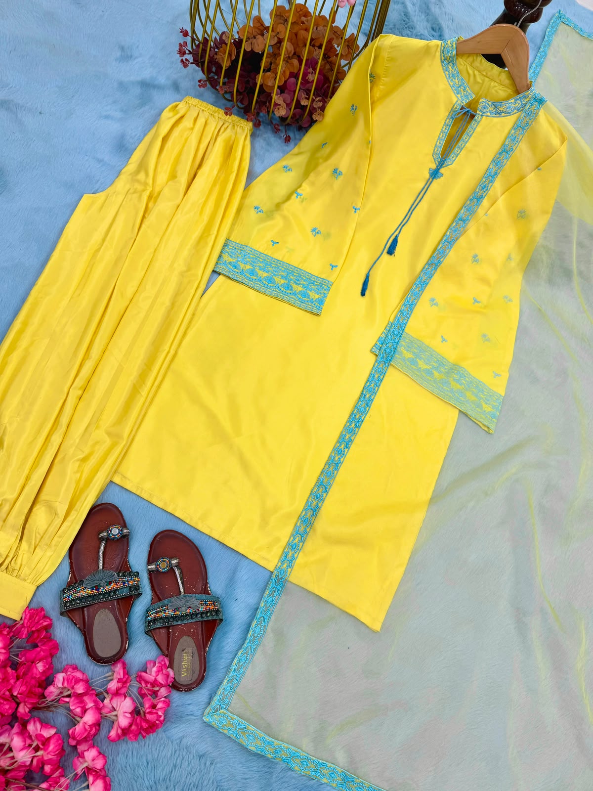 Designer yellow coord set - flat lay close up
