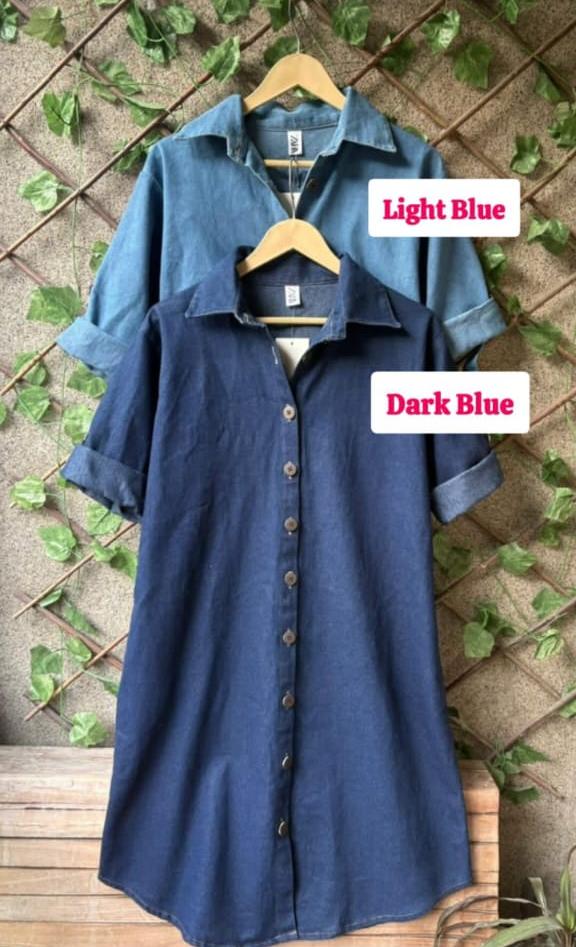 Denim Tunic with Pocket - Light Blue and Dark Blue on Hanger