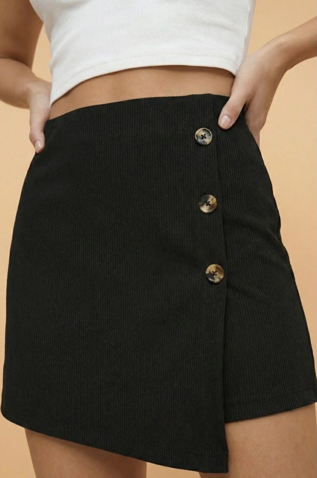 Premium Ribbed Skort - Black Model Wearing Indoor Full Length