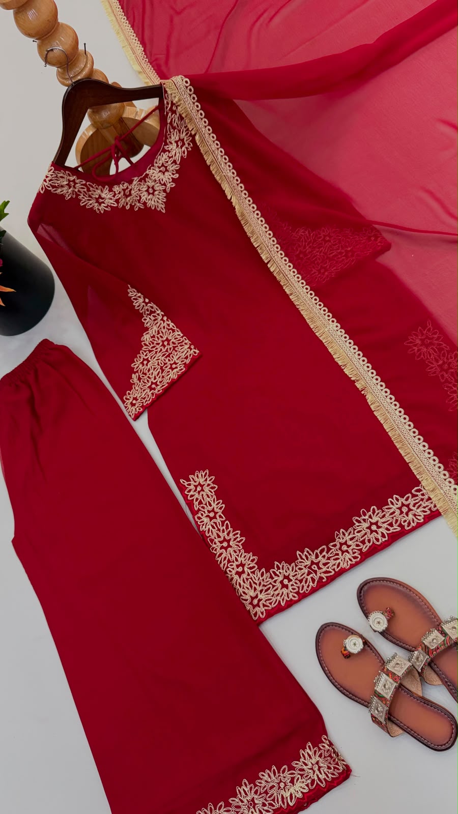 Teal blooming faux embroidery suit set - full flat lay view
