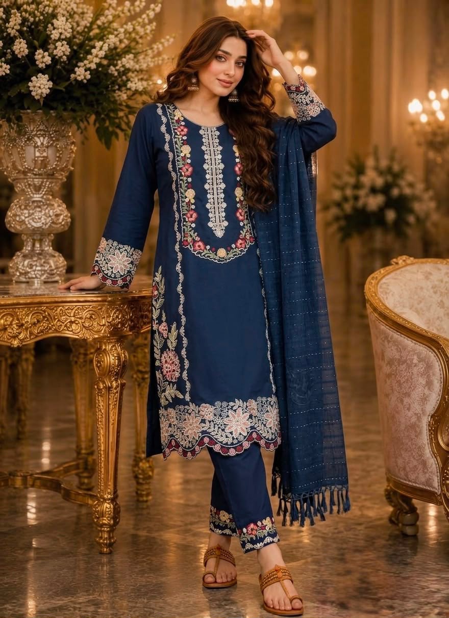 Designer Satin Rayon Suit Set - Teal