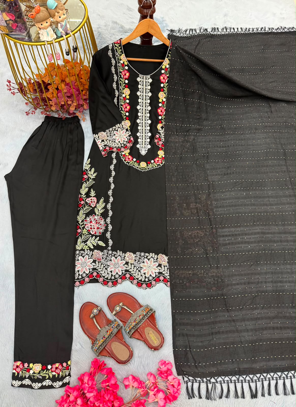 Designer Satin Rayon Suit Set - View 8