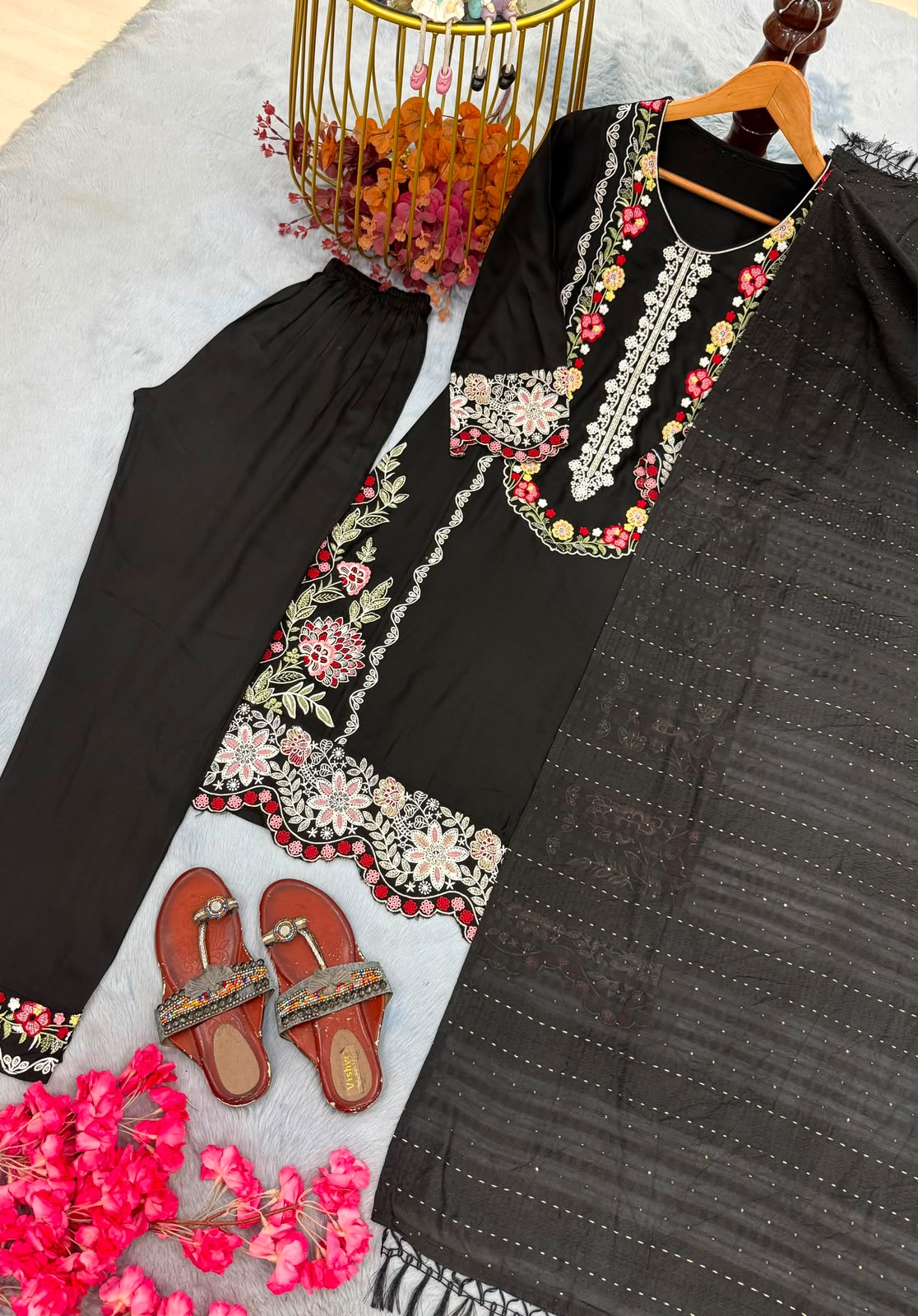 Designer Satin Rayon Suit Set - View 7