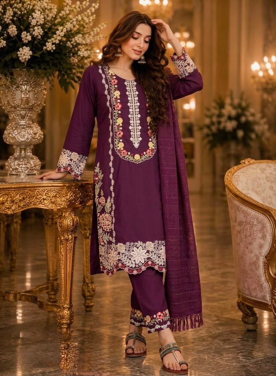 Designer Satin Rayon Suit Set - View 9