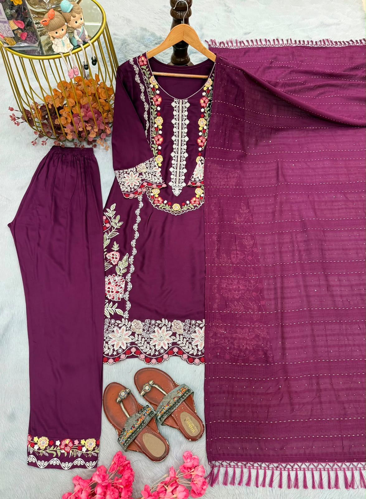 Designer Satin Rayon Suit Set - View 10