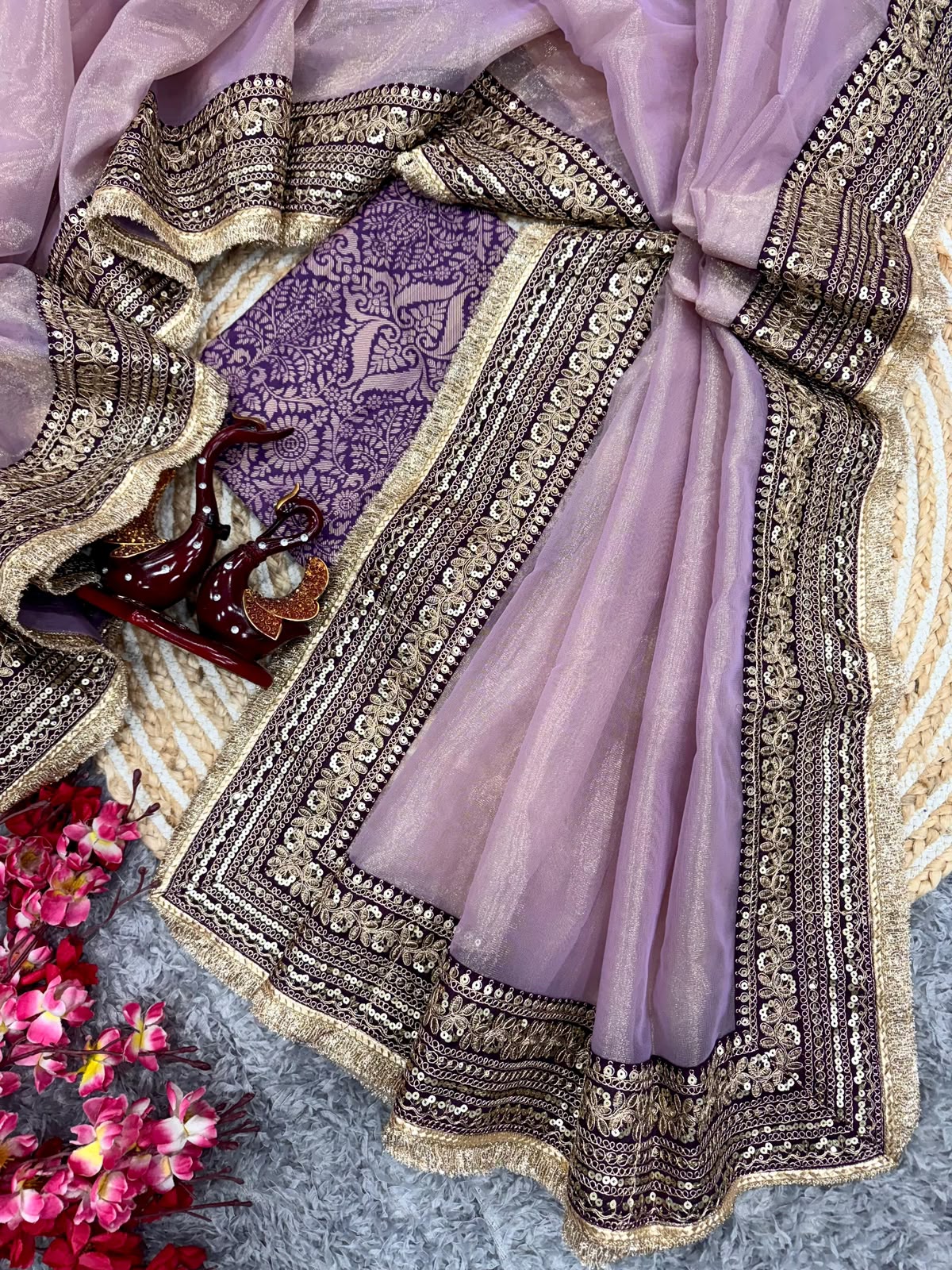Premium Designer Sequin Saree - Model Shot Side