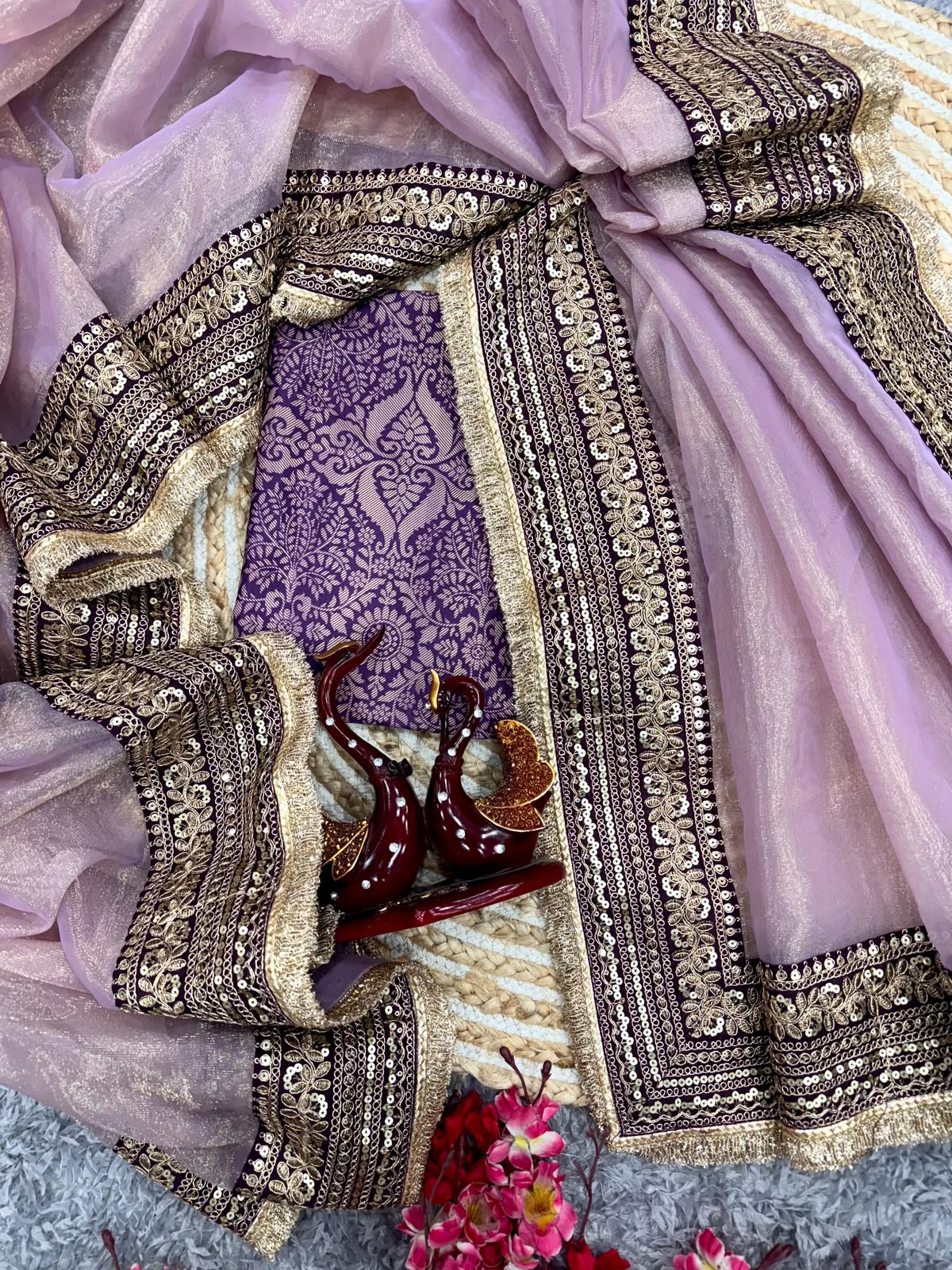Premium Designer Sequin Saree - Lace Border Detail
