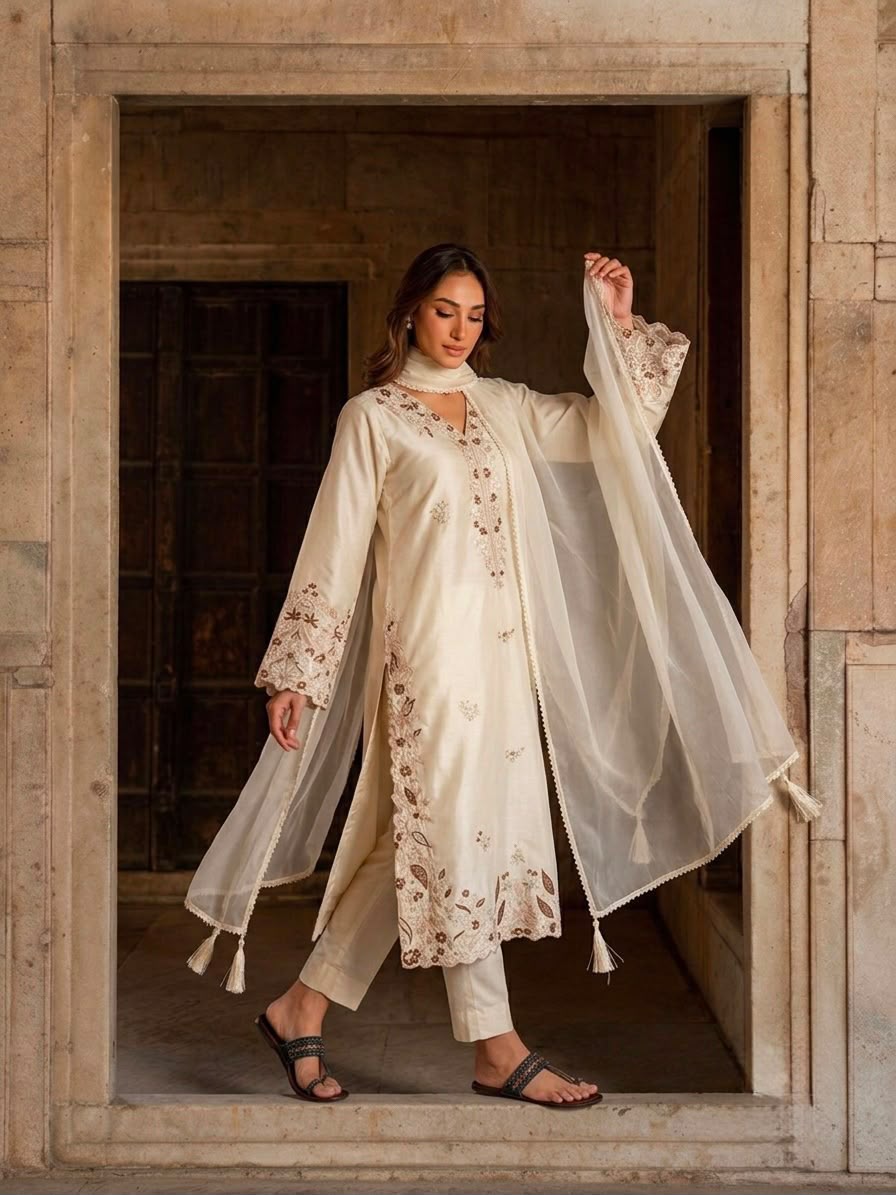 Designer Roman Glass Kaftan Set - Model Front View