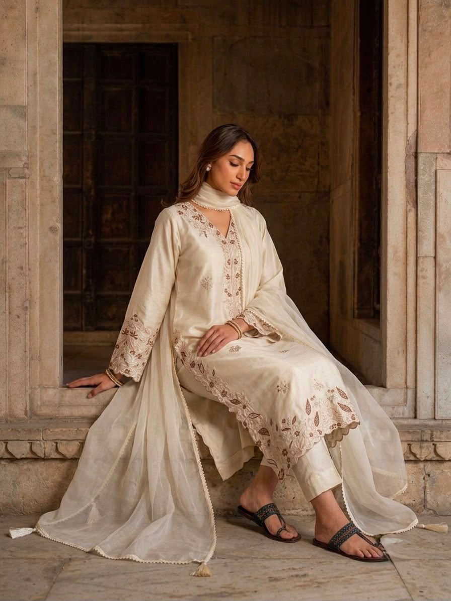 Designer Roman Glass Kaftan Set - Flat Lay Detail