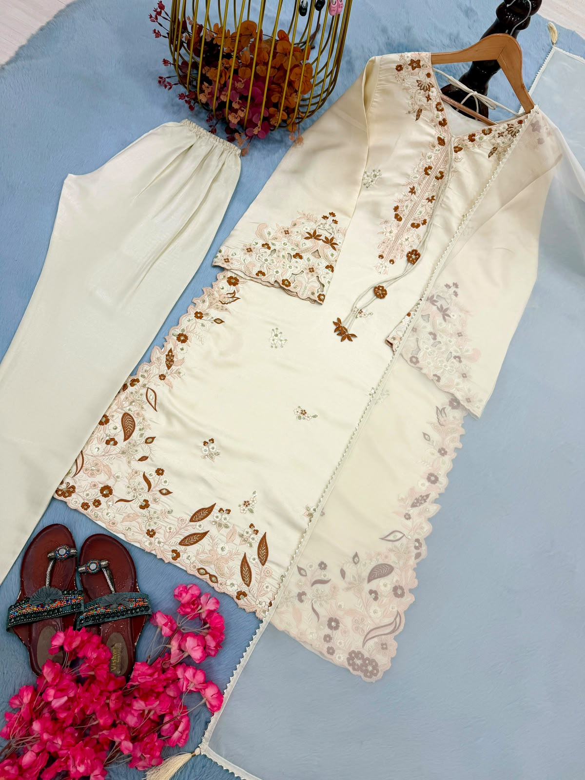Designer Roman Glass Kaftan Set - Embroidery Close Up