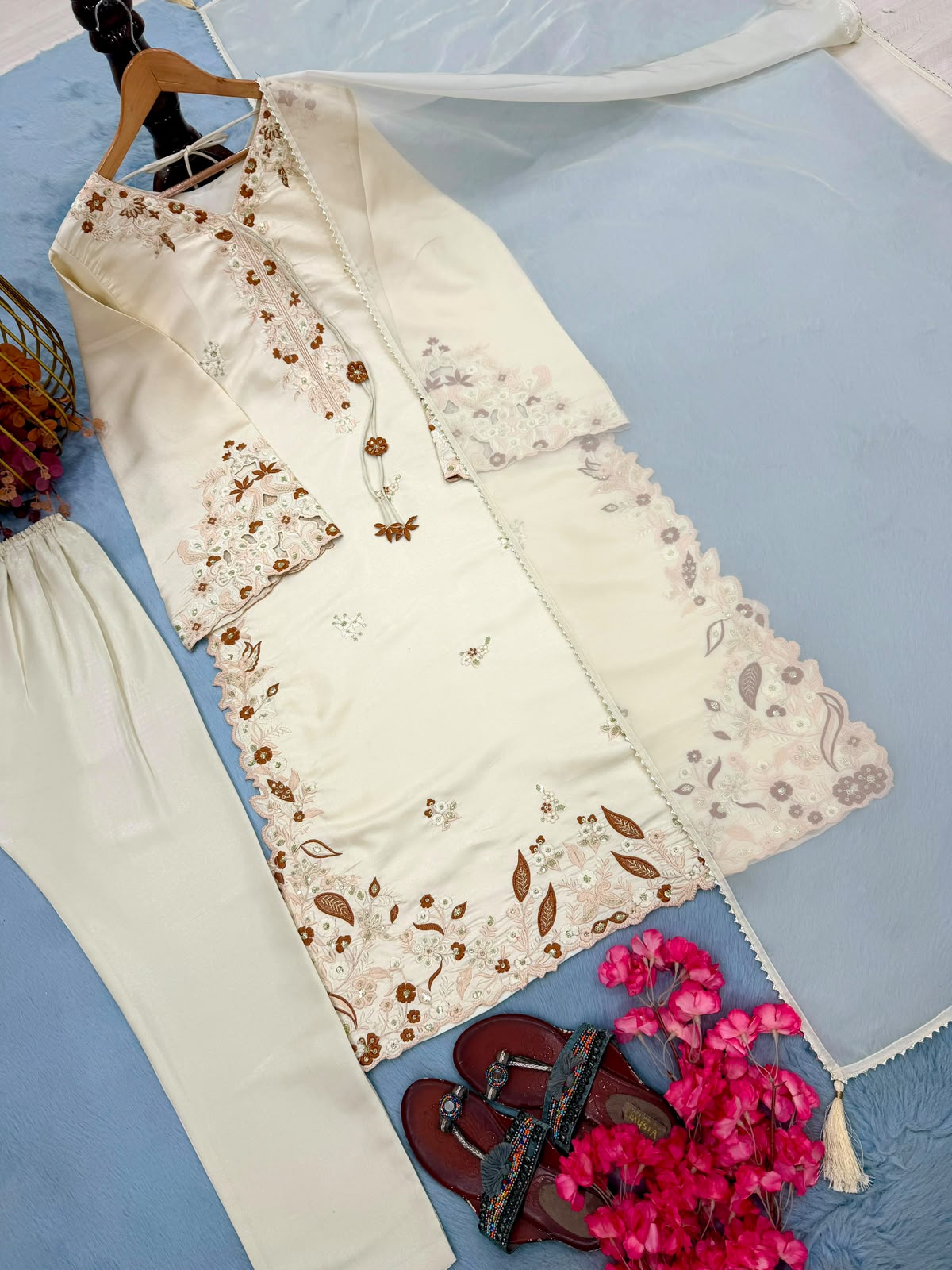 Designer Roman Glass Kaftan Set - Full Set Flat Lay