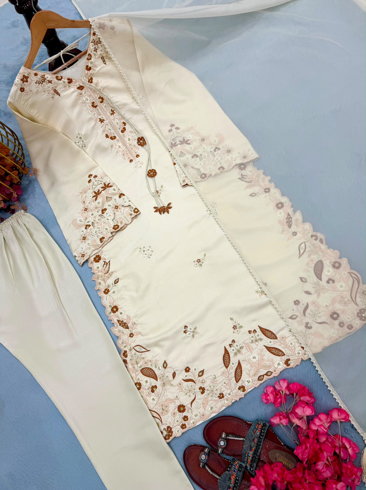 Designer Roman Glass Kaftan Set - Cutwork & Tassel Detail