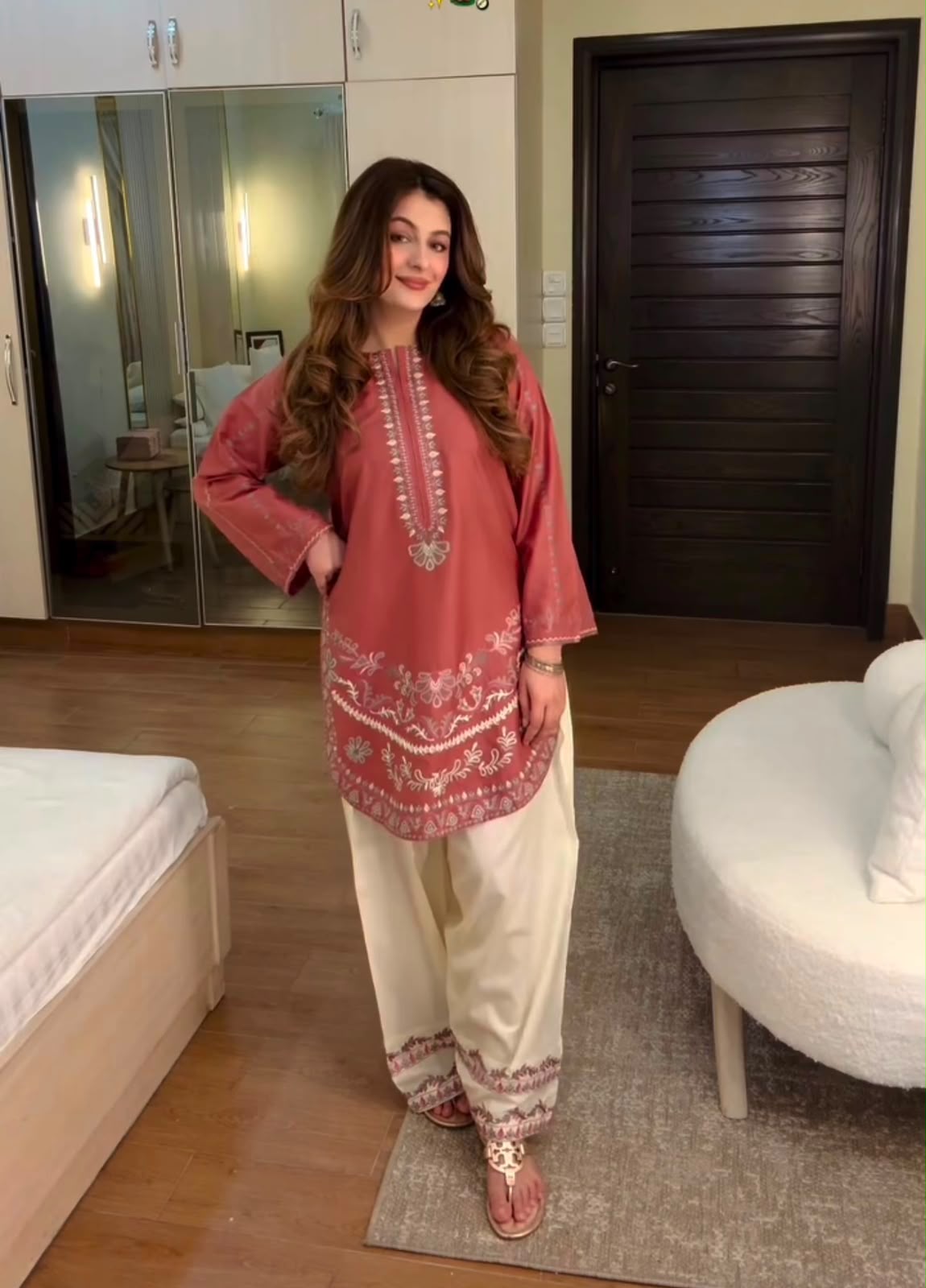 Roman Silk Farshi Palazzo Set - Model Full Length Front