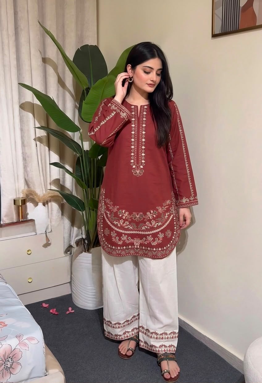 Roman Silk Farshi Palazzo Set - Model Mirror Selfie