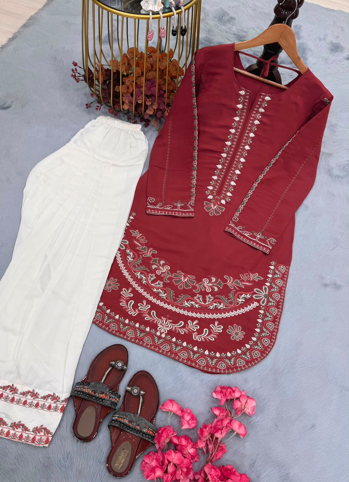 Roman Silk Farshi Palazzo Set - Full Set Flat Lay
