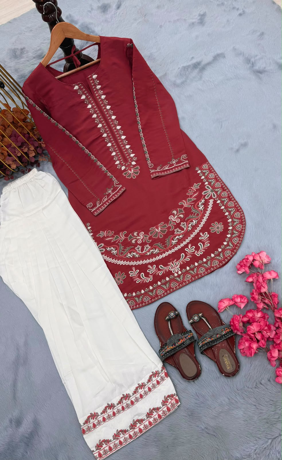 Roman Silk Farshi Palazzo Set - Side Flat Lay
