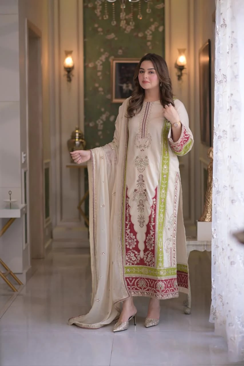 Roman Silk Sequin Suit Set - Model Waving